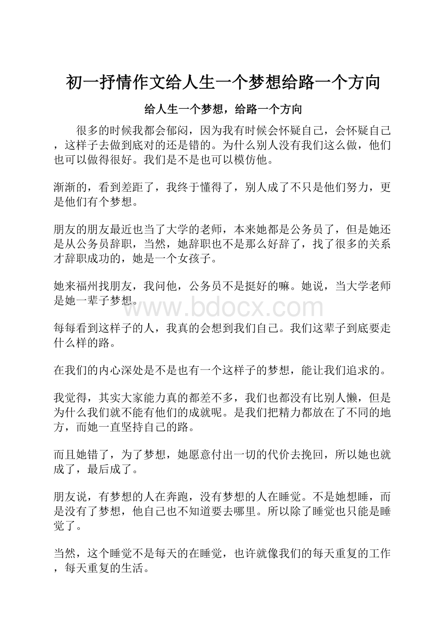 初一抒情作文给人生一个梦想给路一个方向.docx