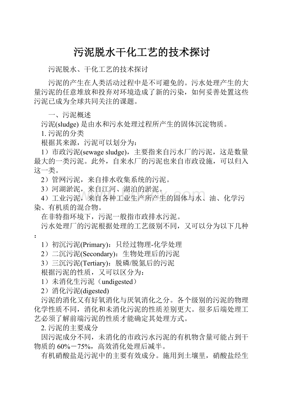 污泥脱水干化工艺的技术探讨.docx