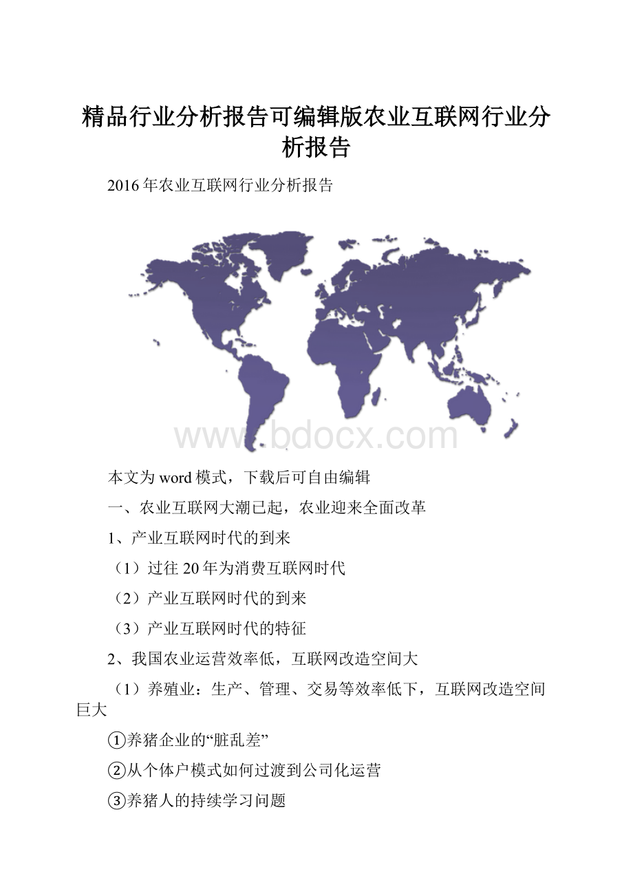 精品行业分析报告可编辑版农业互联网行业分析报告.docx