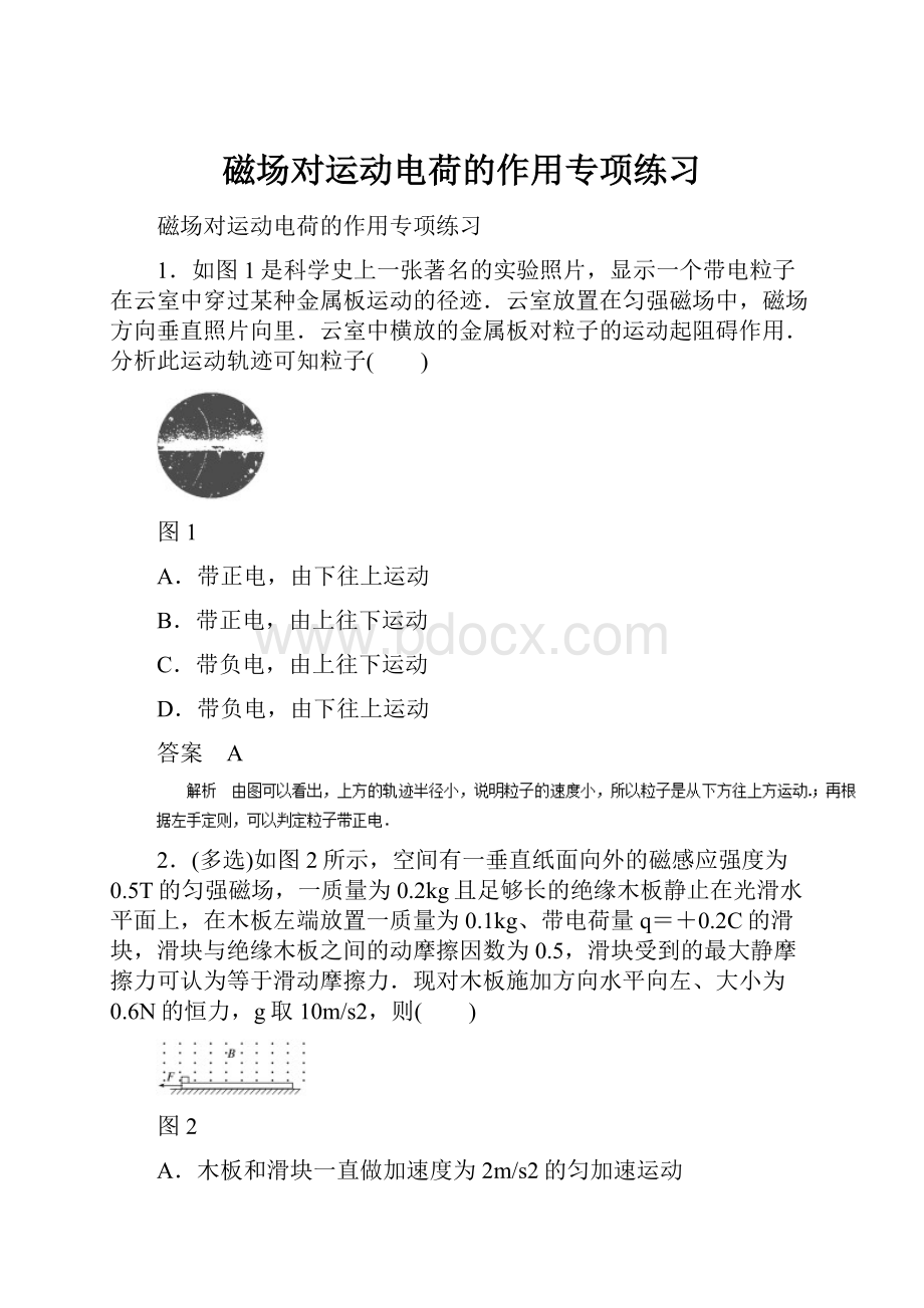 磁场对运动电荷的作用专项练习.docx