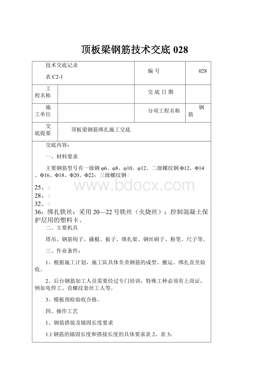 顶板梁钢筋技术交底028.docx