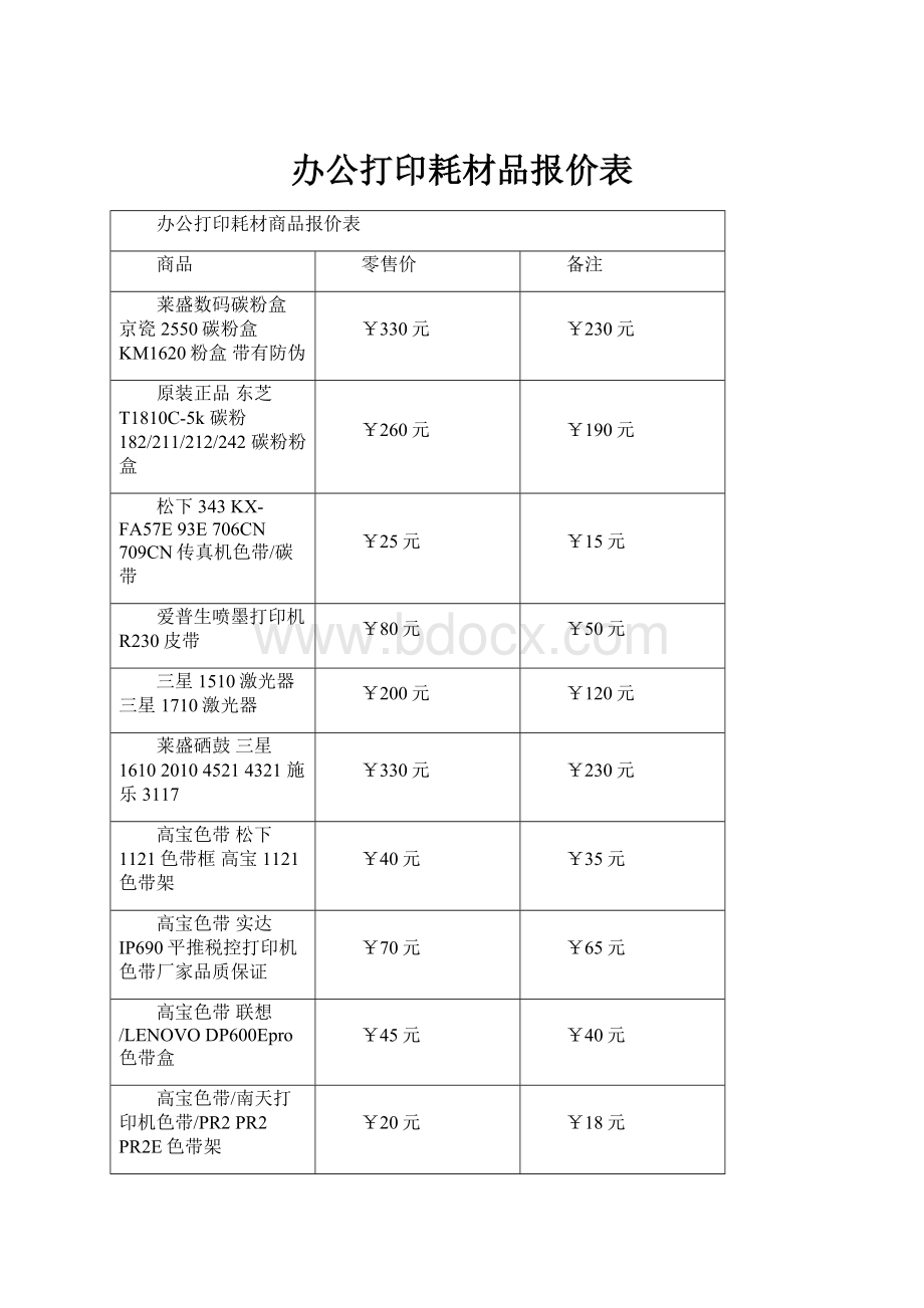 办公打印耗材品报价表.docx