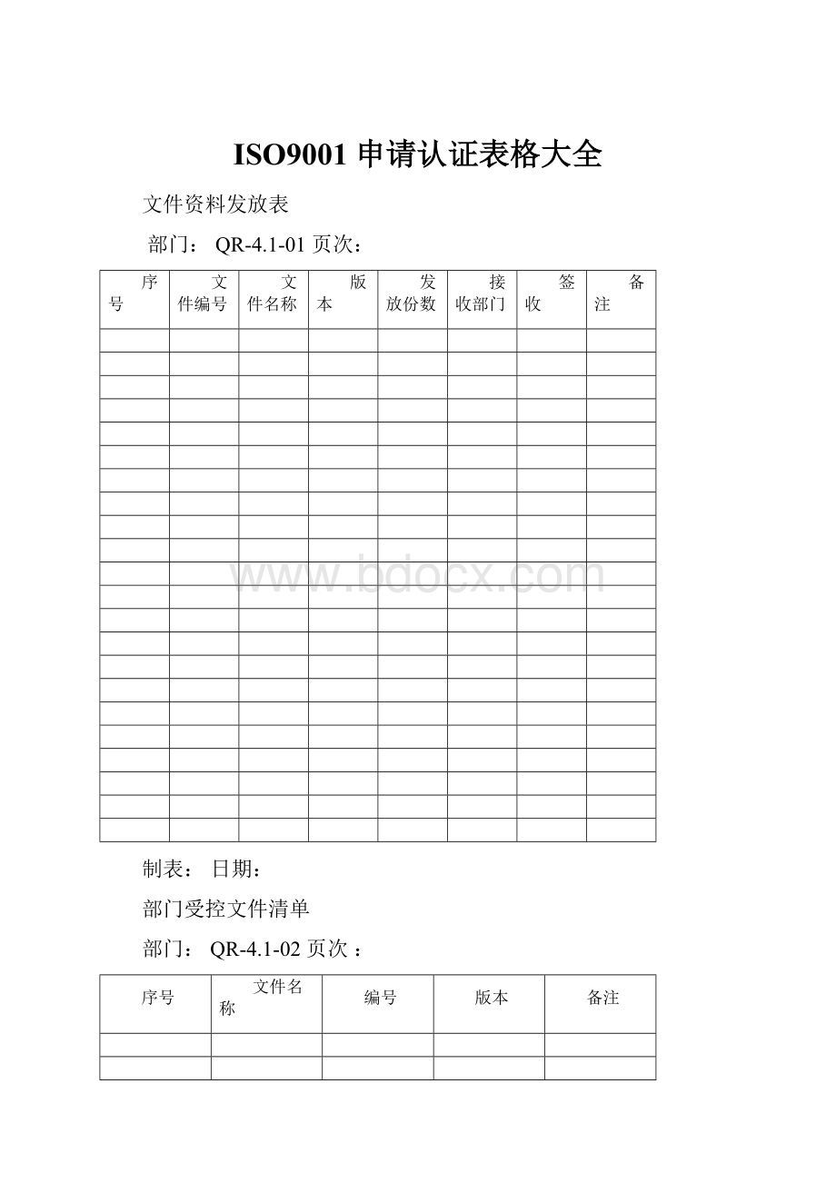 ISO9001申请认证表格大全.docx_第1页