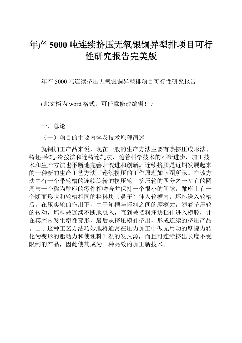 年产5000吨连续挤压无氧银铜异型排项目可行性研究报告完美版.docx_第1页