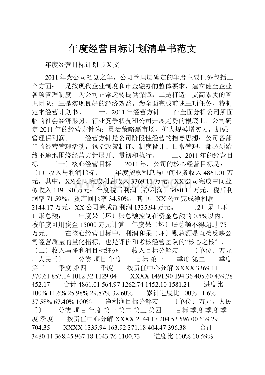 年度经营目标计划清单书范文.docx