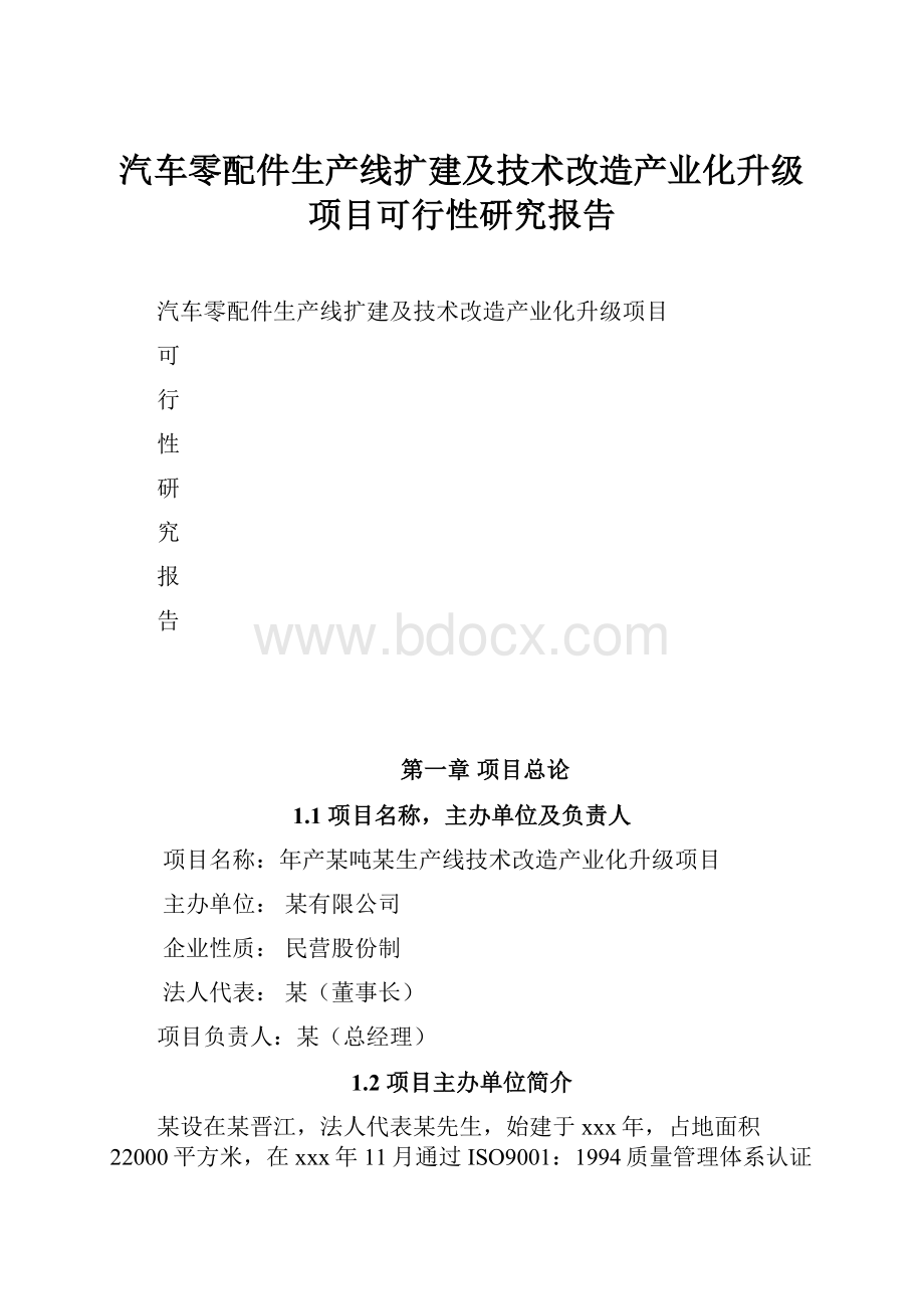 汽车零配件生产线扩建及技术改造产业化升级项目可行性研究报告.docx_第1页