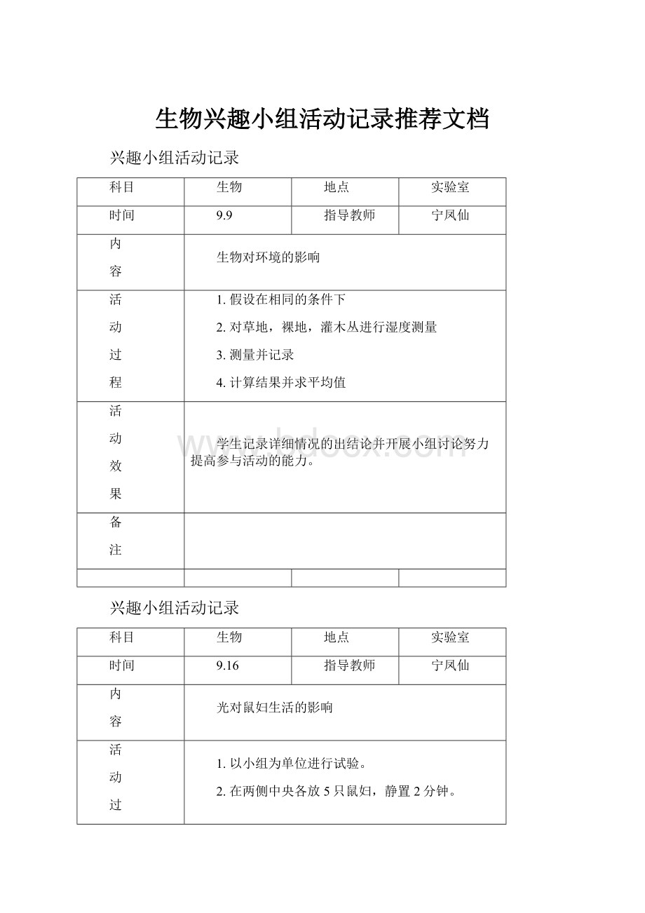 生物兴趣小组活动记录推荐文档.docx