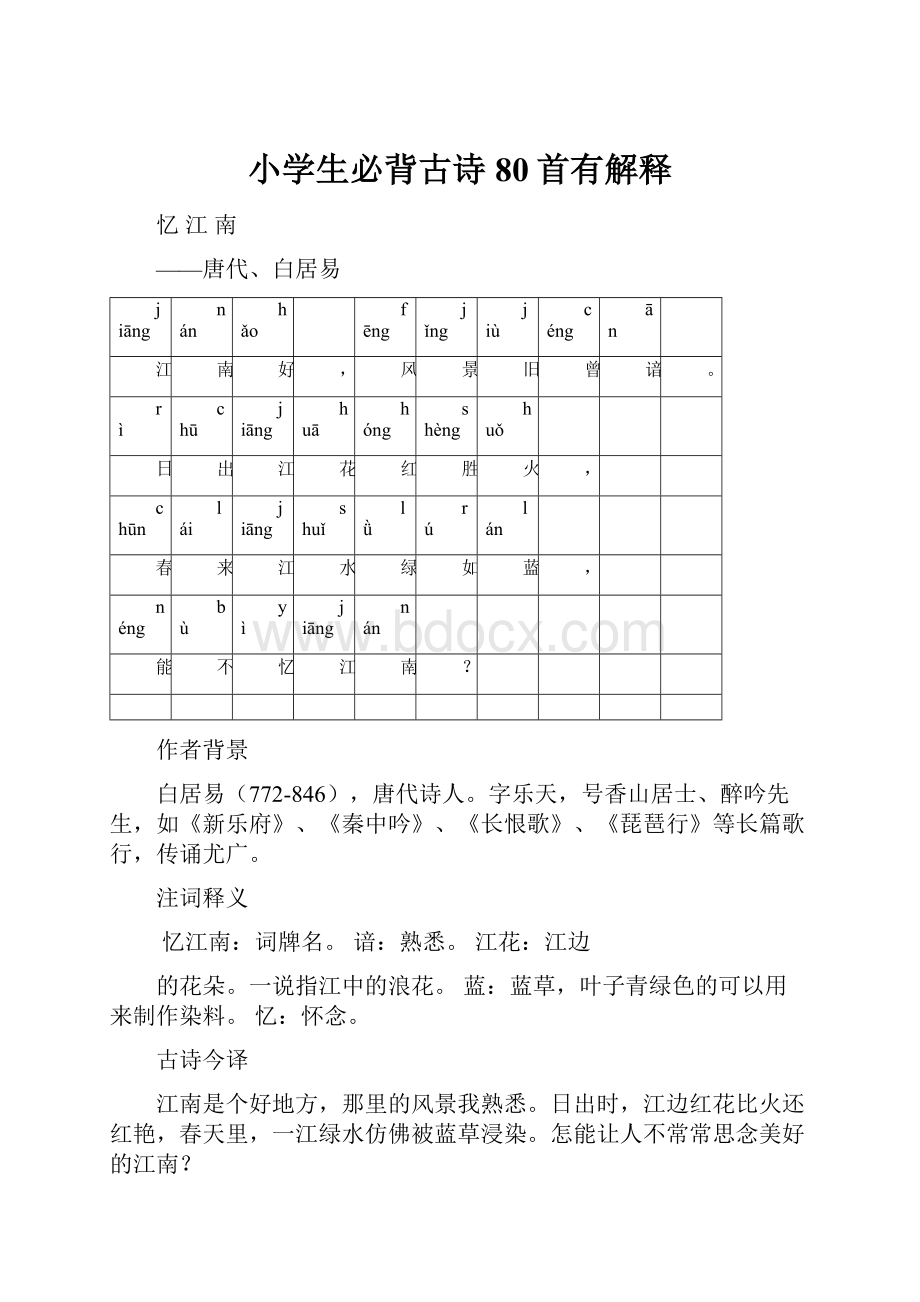 小学生必背古诗80首有解释.docx