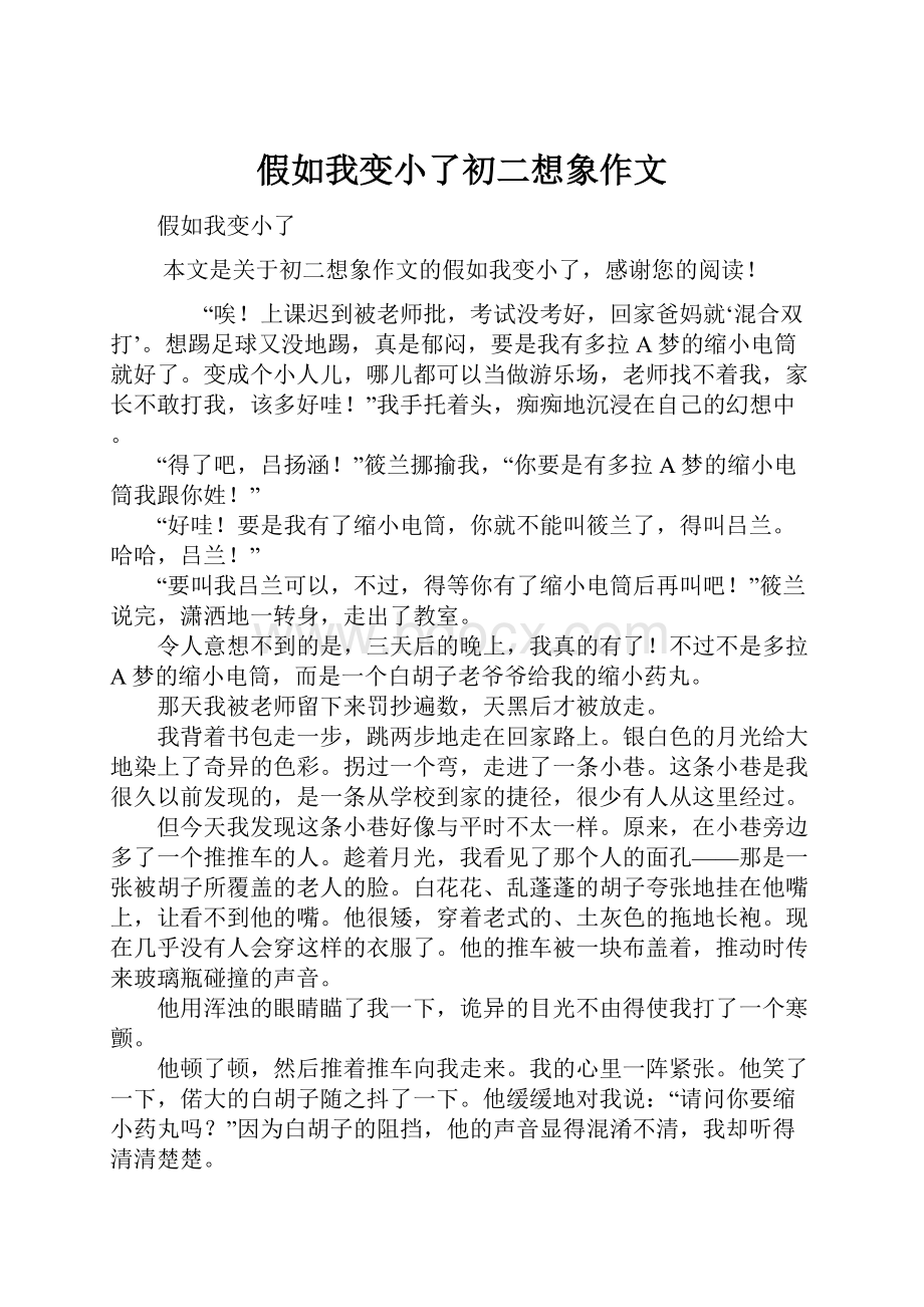 假如我变小了初二想象作文.docx