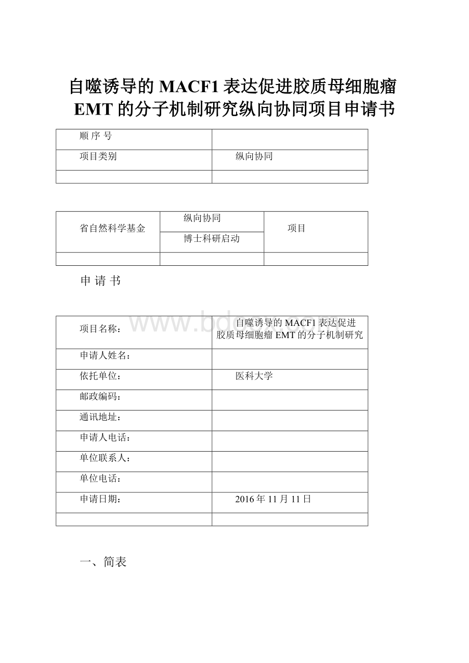 自噬诱导的MACF1表达促进胶质母细胞瘤EMT的分子机制研究纵向协同项目申请书.docx