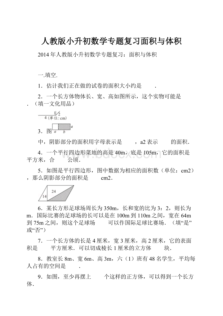 人教版小升初数学专题复习面积与体积.docx