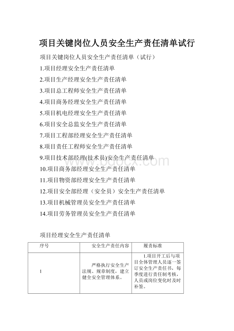 项目关键岗位人员安全生产责任清单试行.docx