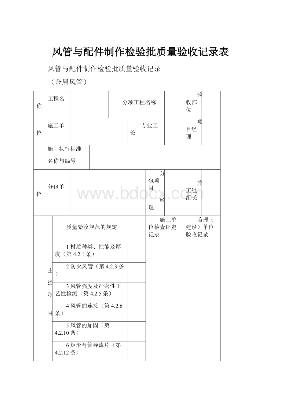 风管与配件制作检验批质量验收记录表.docx_第1页