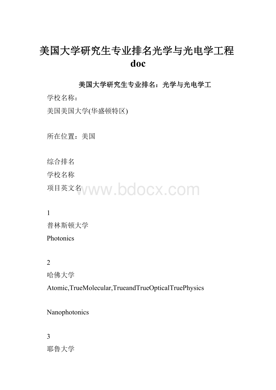 美国大学研究生专业排名光学与光电学工程doc.docx