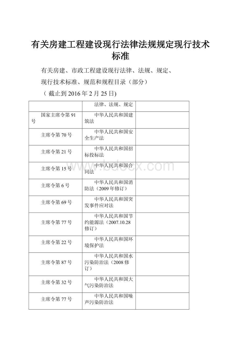 有关房建工程建设现行法律法规规定现行技术标准.docx