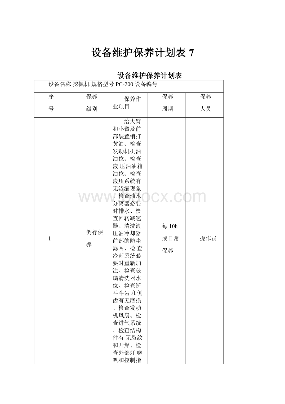 设备维护保养计划表7.docx_第1页