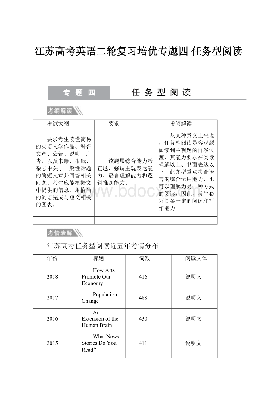 江苏高考英语二轮复习培优专题四 任务型阅读.docx