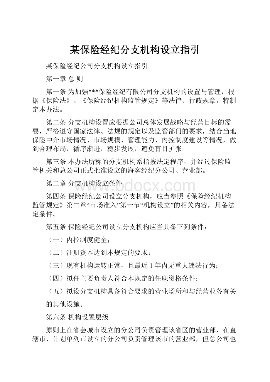 某保险经纪分支机构设立指引.docx_第1页