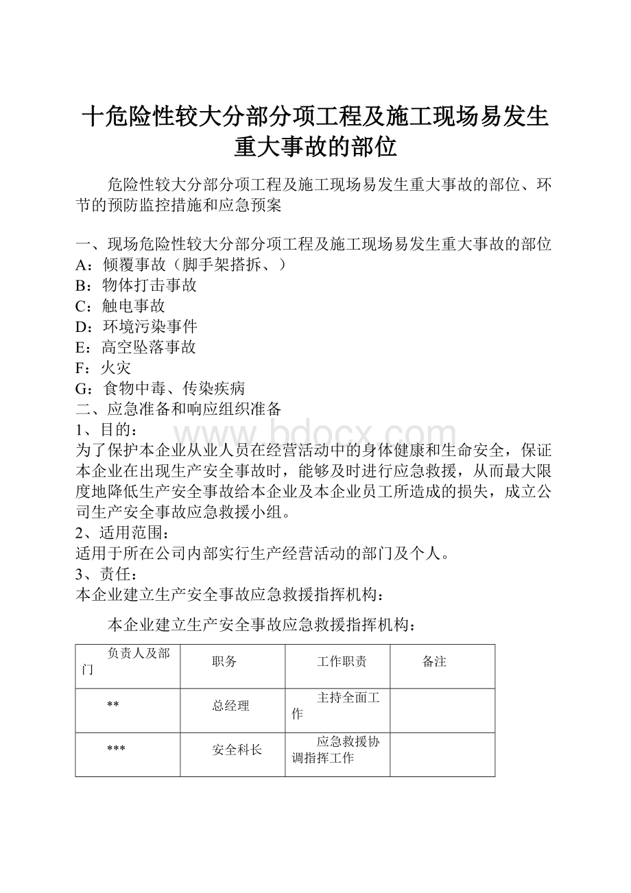 十危险性较大分部分项工程及施工现场易发生重大事故的部位.docx