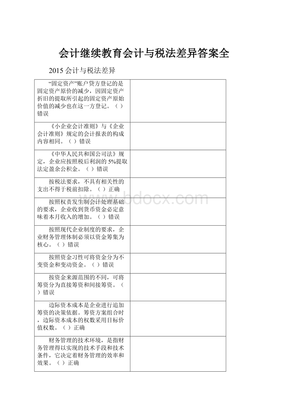 会计继续教育会计与税法差异答案全.docx