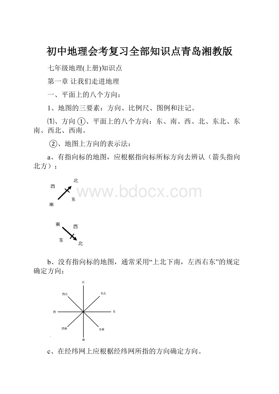 初中地理会考复习全部知识点青岛湘教版.docx