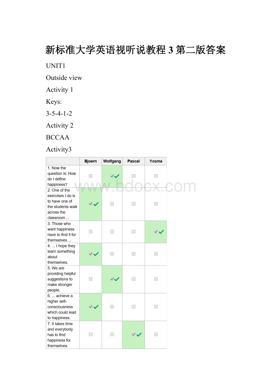 新标准大学英语视听说教程3第二版答案.docx