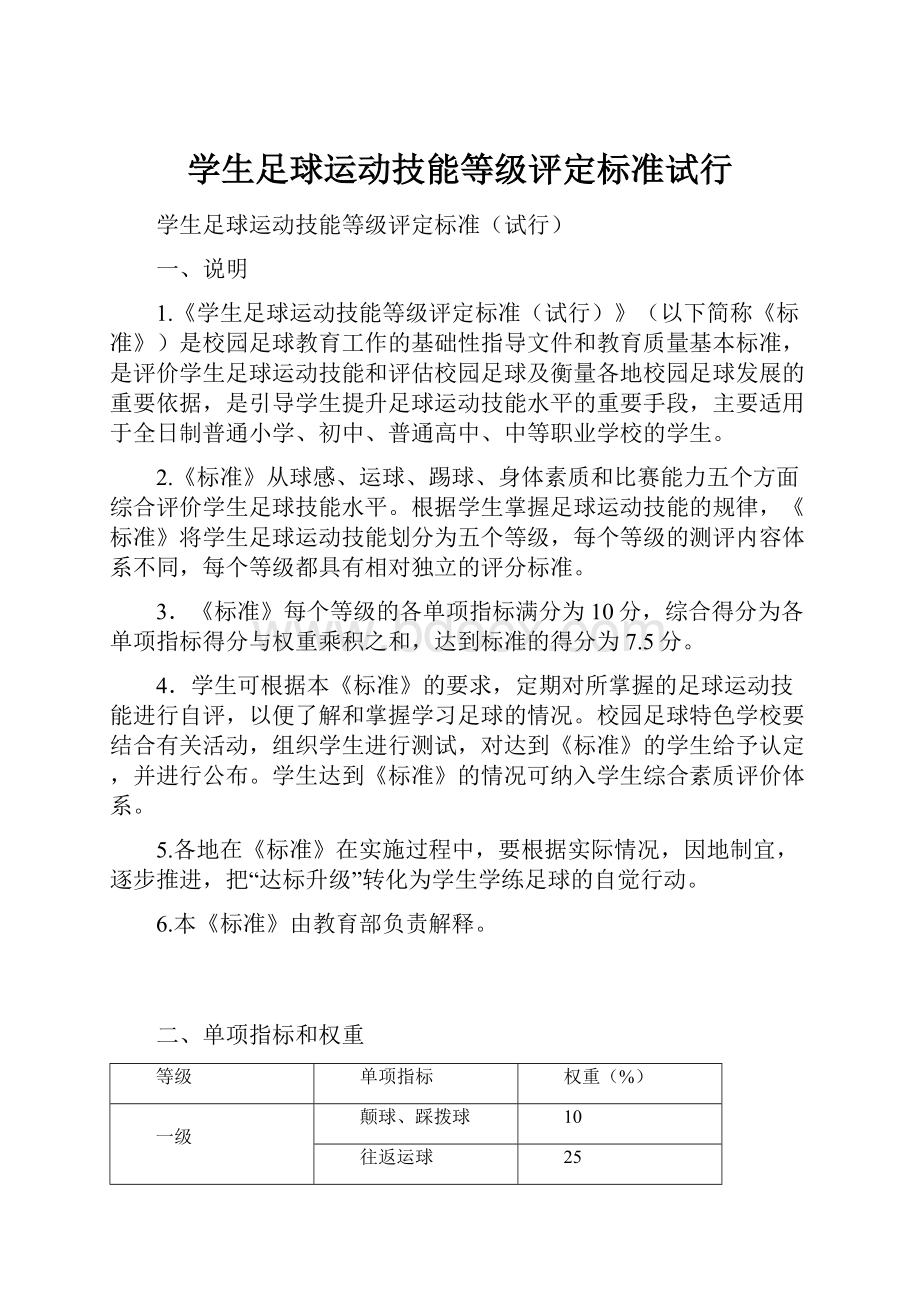 学生足球运动技能等级评定标准试行.docx