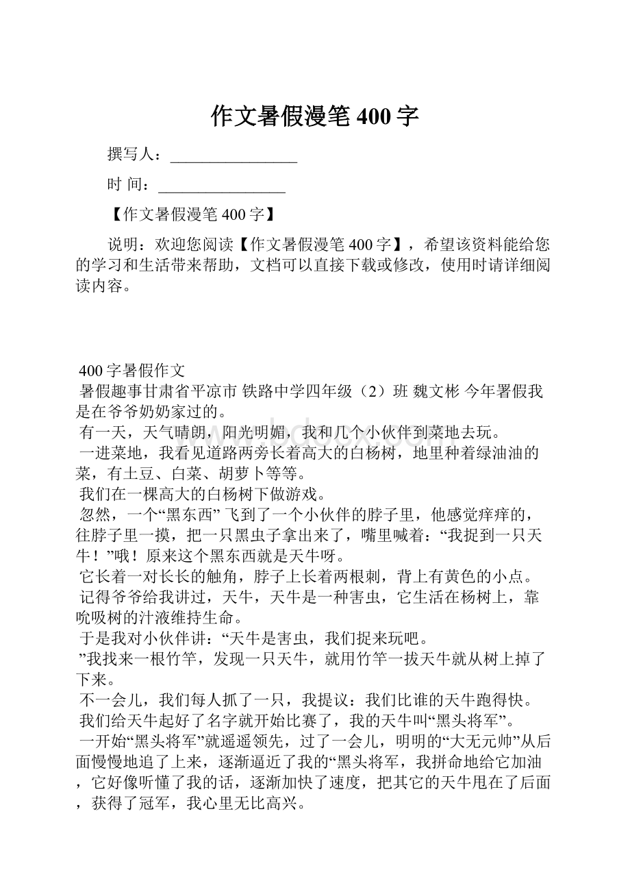 作文暑假漫笔400字.docx