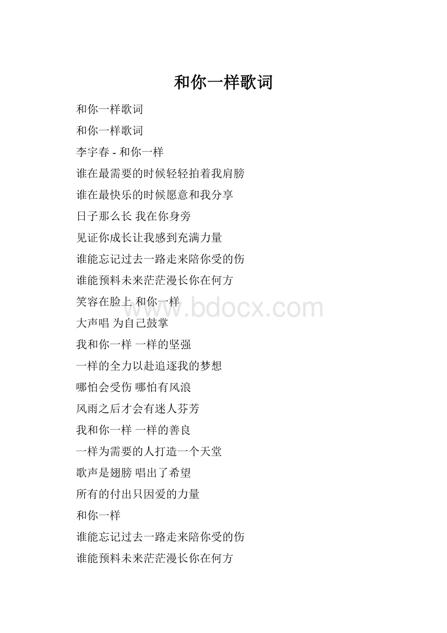 和你一样歌词.docx