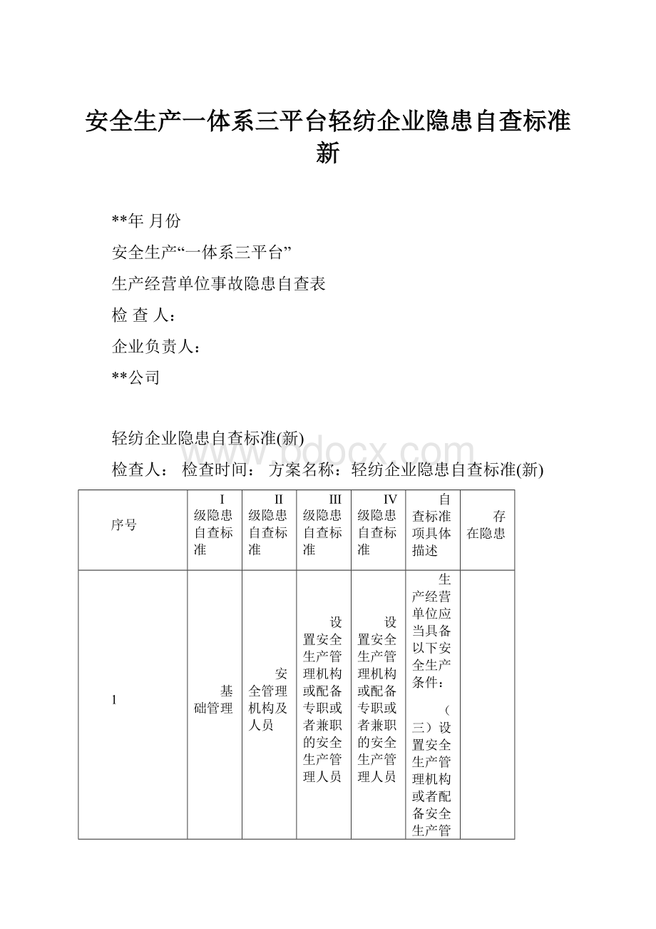 安全生产一体系三平台轻纺企业隐患自查标准新.docx