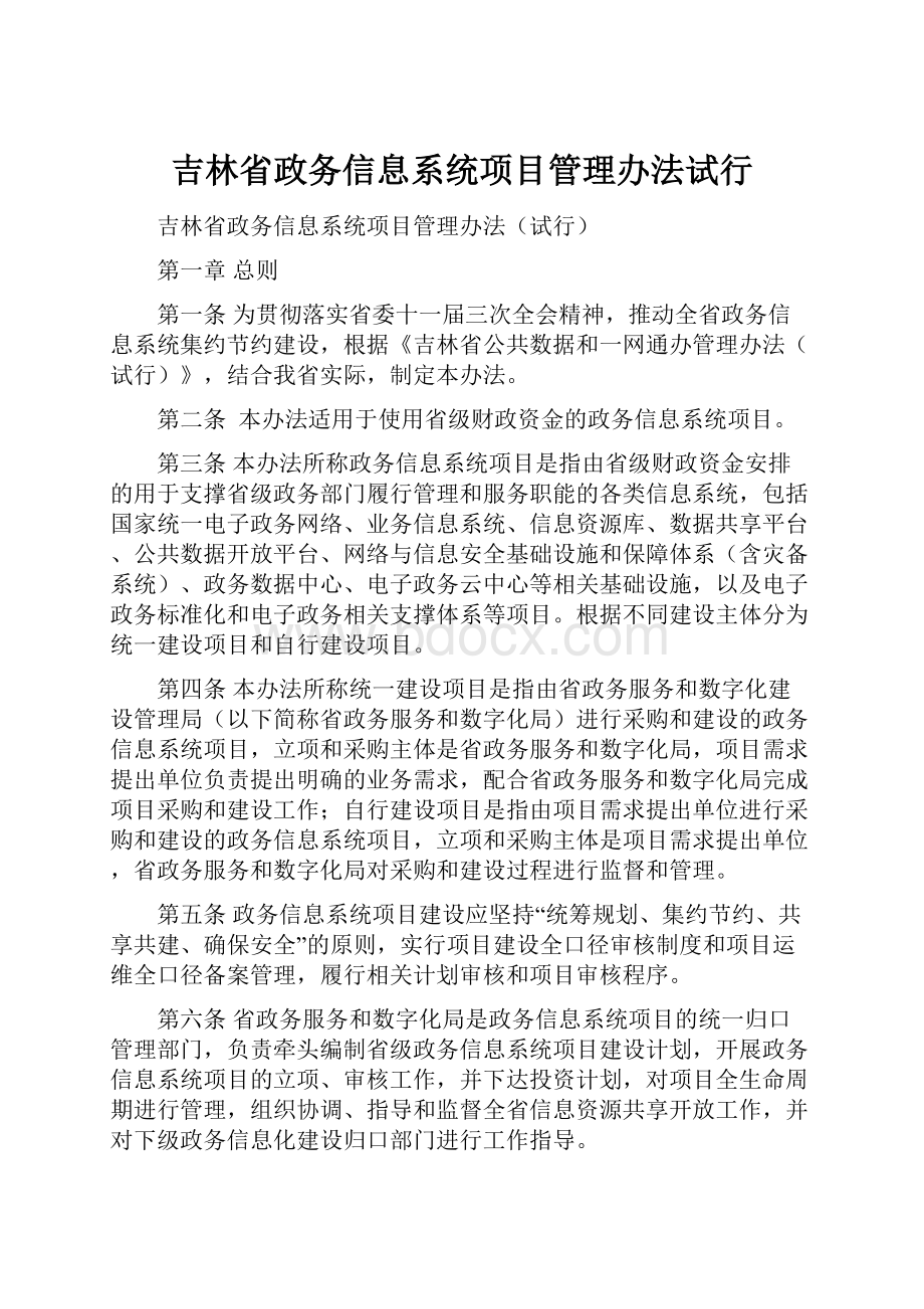 吉林省政务信息系统项目管理办法试行.docx