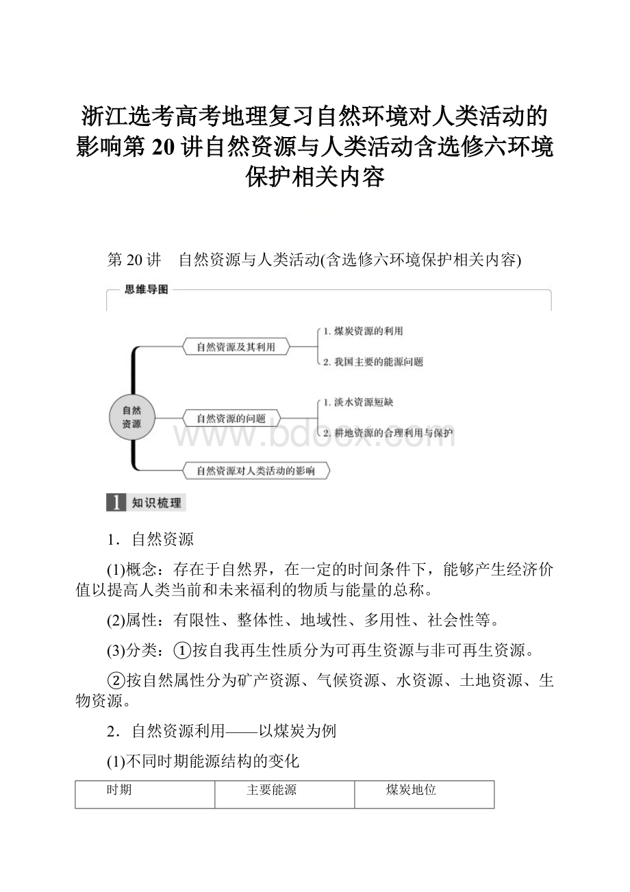 浙江选考高考地理复习自然环境对人类活动的影响第20讲自然资源与人类活动含选修六环境保护相关内容.docx