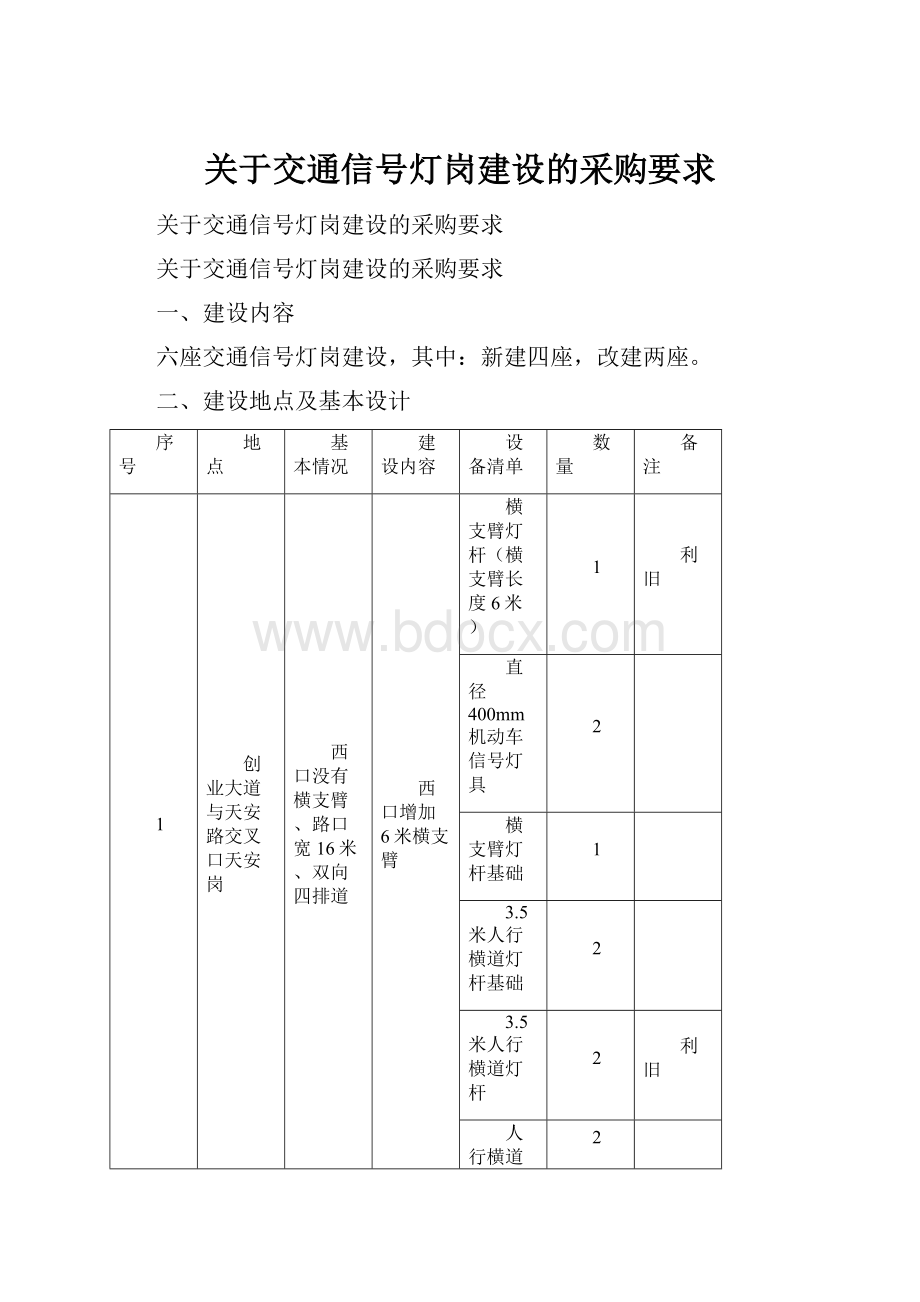 关于交通信号灯岗建设的采购要求.docx_第1页