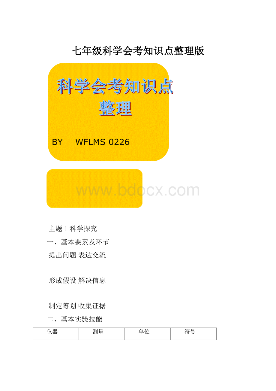 七年级科学会考知识点整理版.docx
