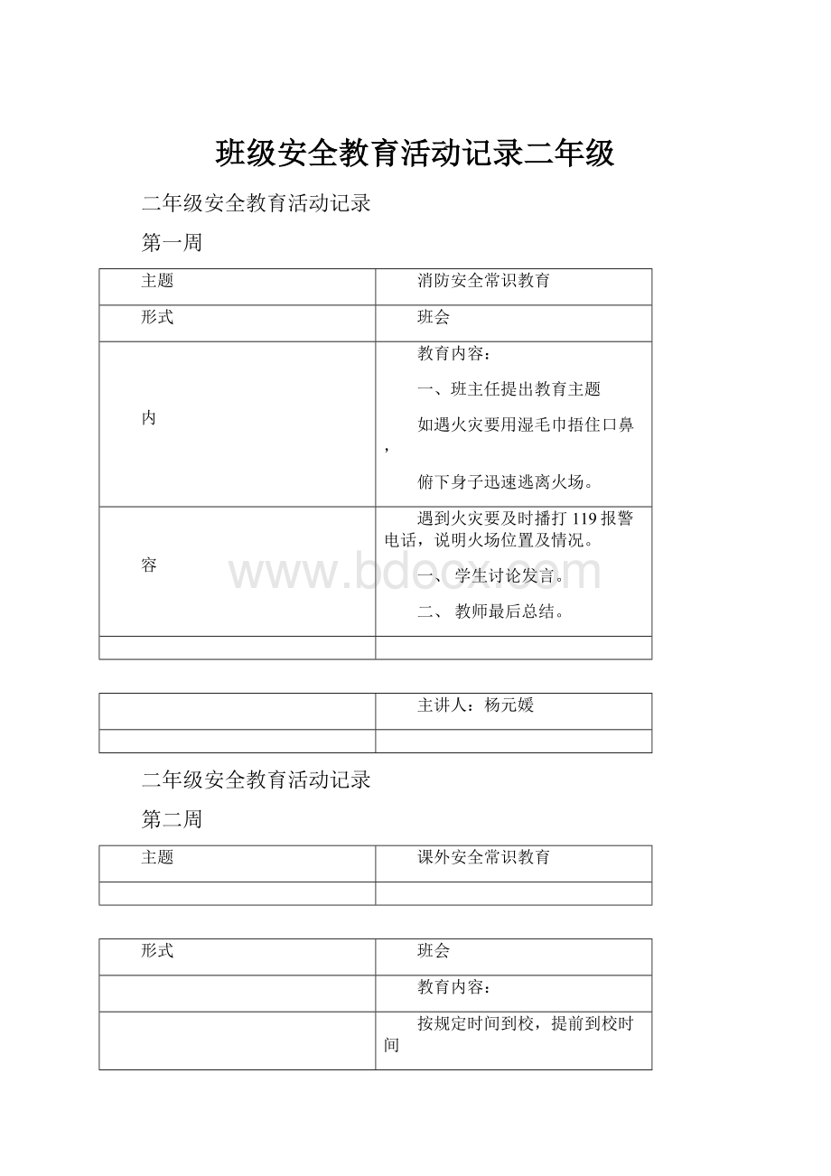 班级安全教育活动记录二年级.docx_第1页