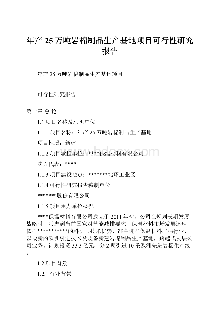 年产25万吨岩棉制品生产基地项目可行性研究报告.docx