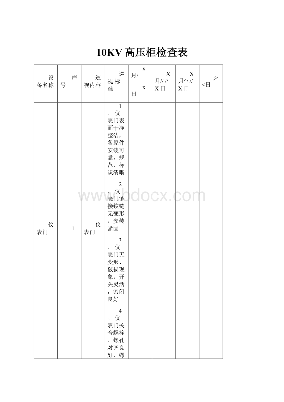 10KV高压柜检查表.docx_第1页