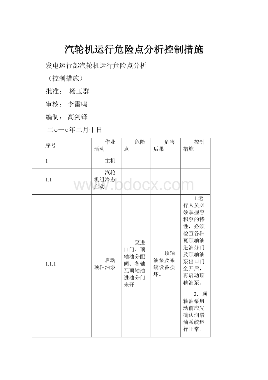 汽轮机运行危险点分析控制措施.docx