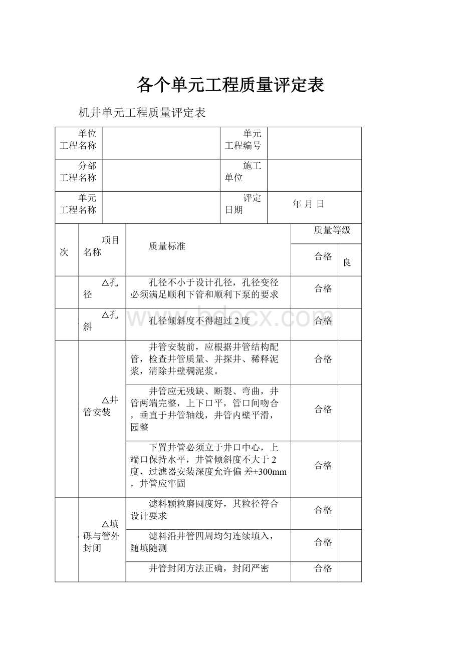 各个单元工程质量评定表.docx