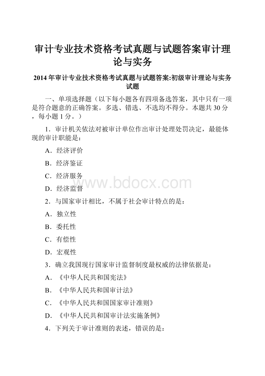 审计专业技术资格考试真题与试题答案审计理论与实务.docx