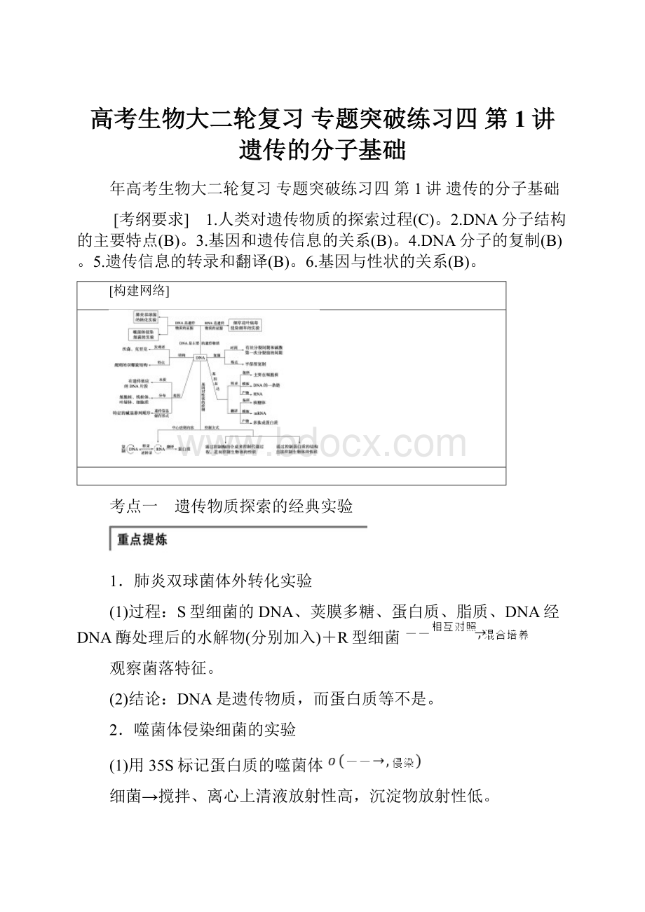 高考生物大二轮复习 专题突破练习四 第1讲 遗传的分子基础.docx