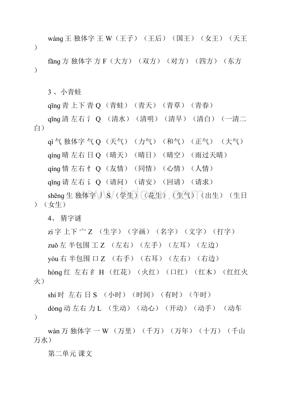 新人教部编版小学一年级语文下册组词带拼音部首生字结构汇编.docx_第2页