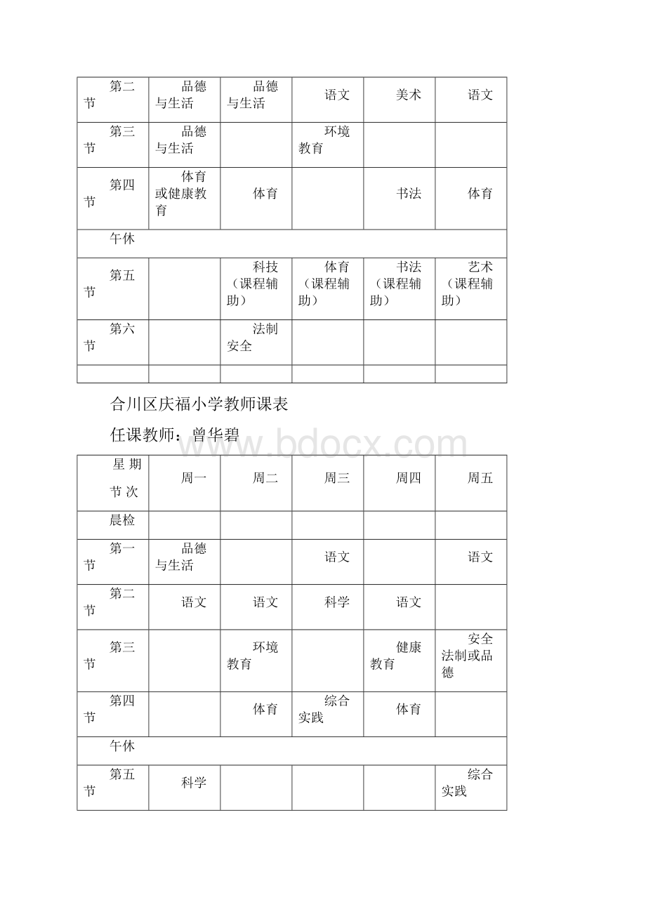 合川区庆福小学秋教师课表.docx_第2页