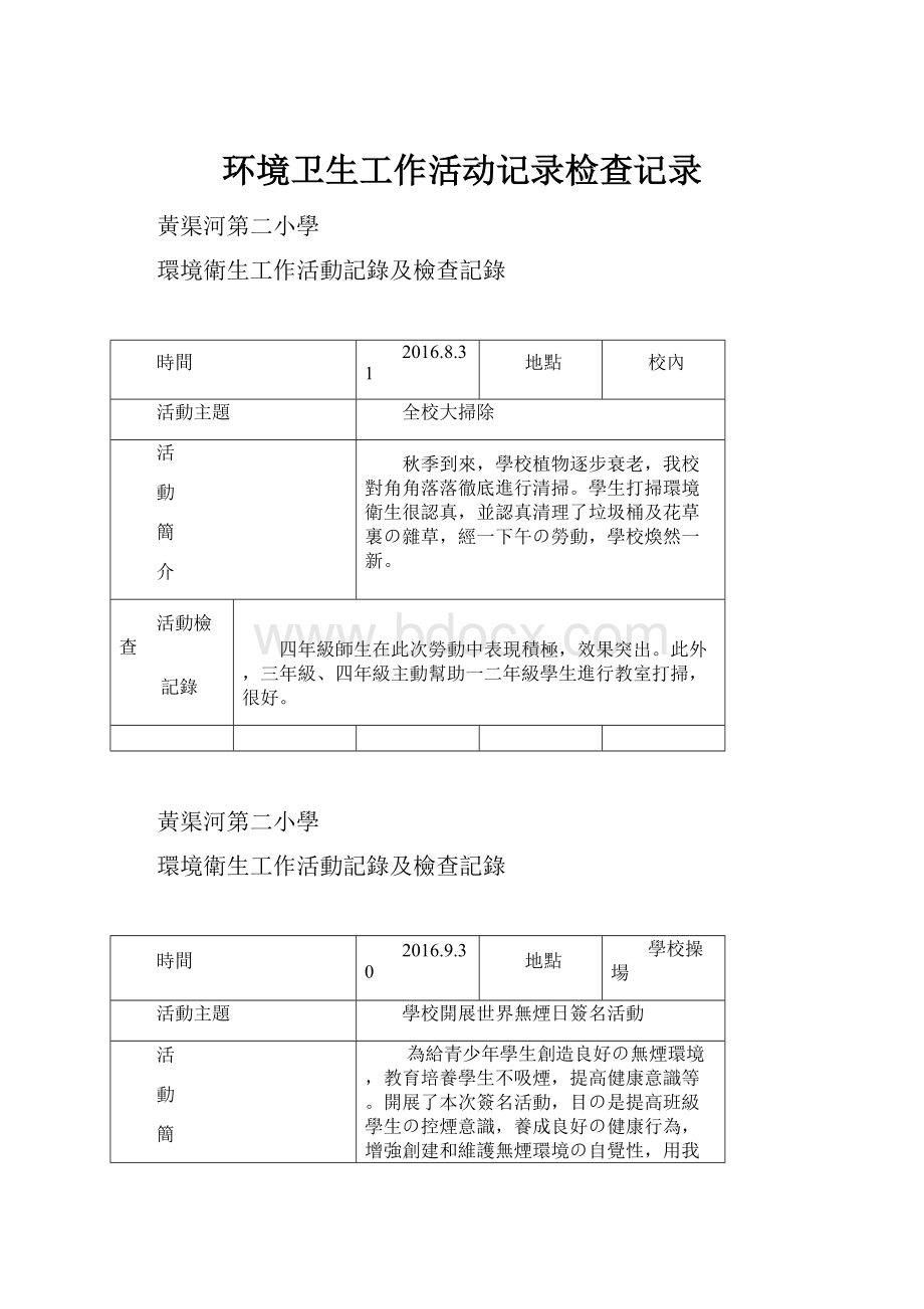 环境卫生工作活动记录检查记录.docx