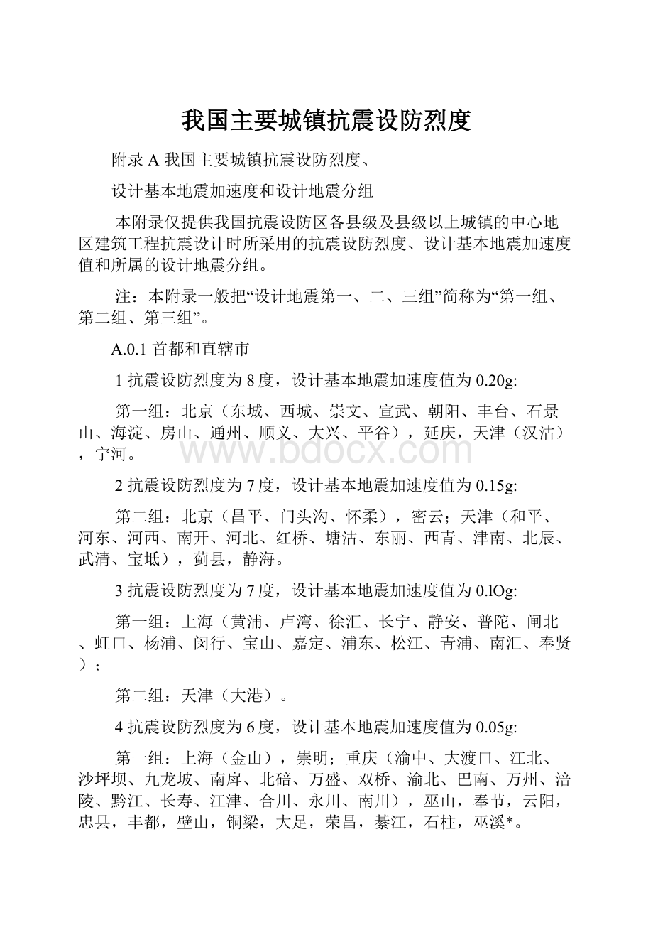 我国主要城镇抗震设防烈度.docx