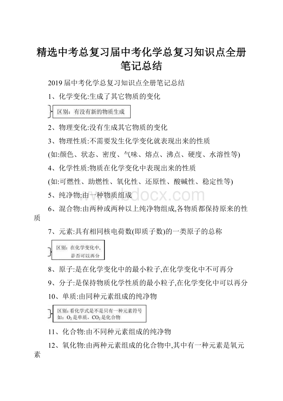 精选中考总复习届中考化学总复习知识点全册笔记总结.docx