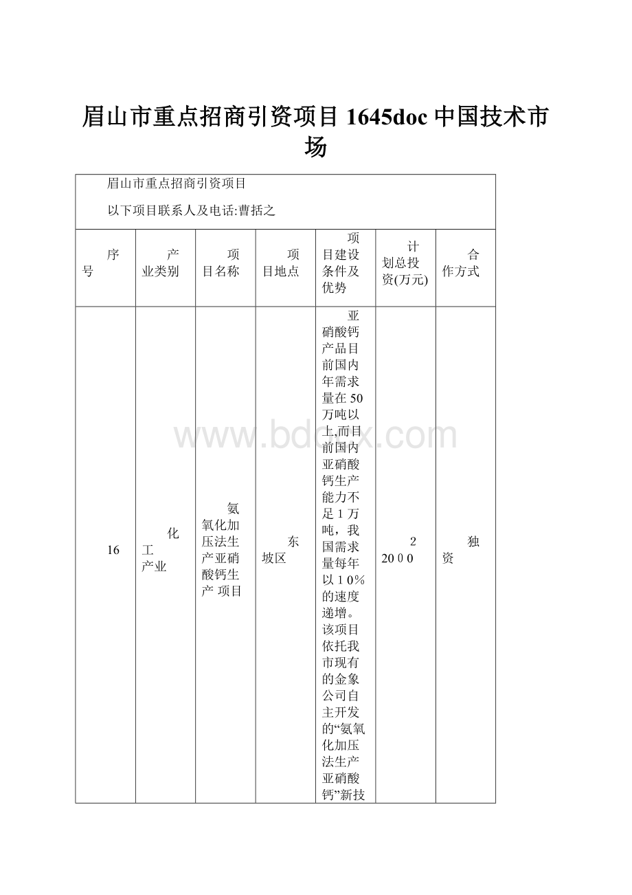 眉山市重点招商引资项目1645doc中国技术市场.docx