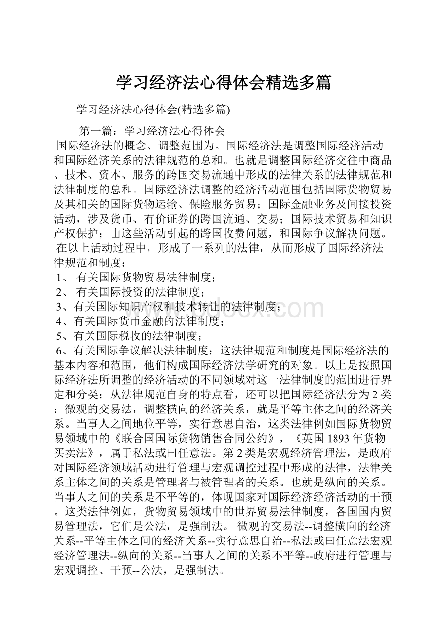 学习经济法心得体会精选多篇.docx_第1页