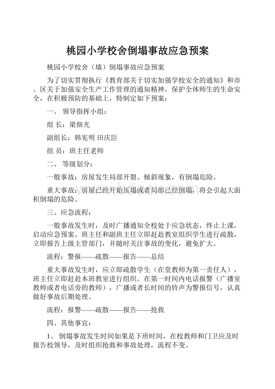 桃园小学校舍倒塌事故应急预案.docx_第1页