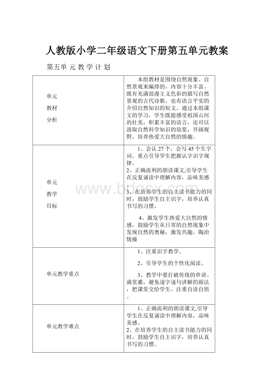 人教版小学二年级语文下册第五单元教案.docx